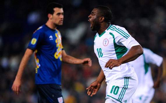 US-BASED STRIKER, BRIGHT DIKE CELEBRATES HIS MAIDEN GOAL FOR NIGERIA AGAINST A CATALONIA SIDE ON WEDNESDAY