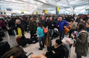 passengers stranded at Heathrow After Snow Delays