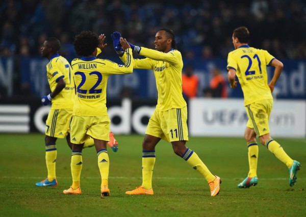 Didier Drogba Celebrates His 50 Goal in Europe Against Schalke. Image: AFP/Getty.