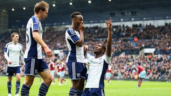 Ideye Celebrates With Saido Berahino After Scoring the Opening Goal Against West Ham in an FA Cup Fifth Round Clash. Image: Getty.