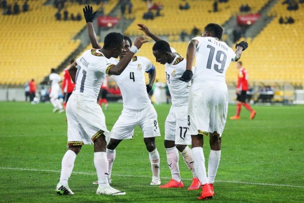 Ghana Celebrates Yaw Yeboah's Late Penalty. Image: Getty.