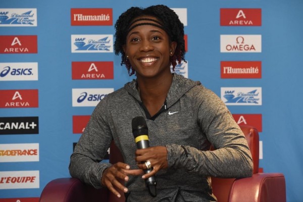 Fraser-Pryce Answers Questions from Journalist During a Press Conference in Paris. Image: MeetingAreva.