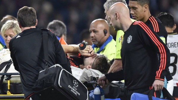 Luke Shaw Been Aided Off the Pitch on a Stretcher. Image: Getty.