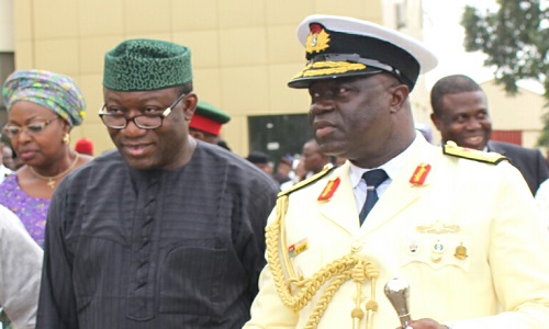 Kayode Fayemi-Commandant of the National Defence College-Rear Admiral S.I. Alade
