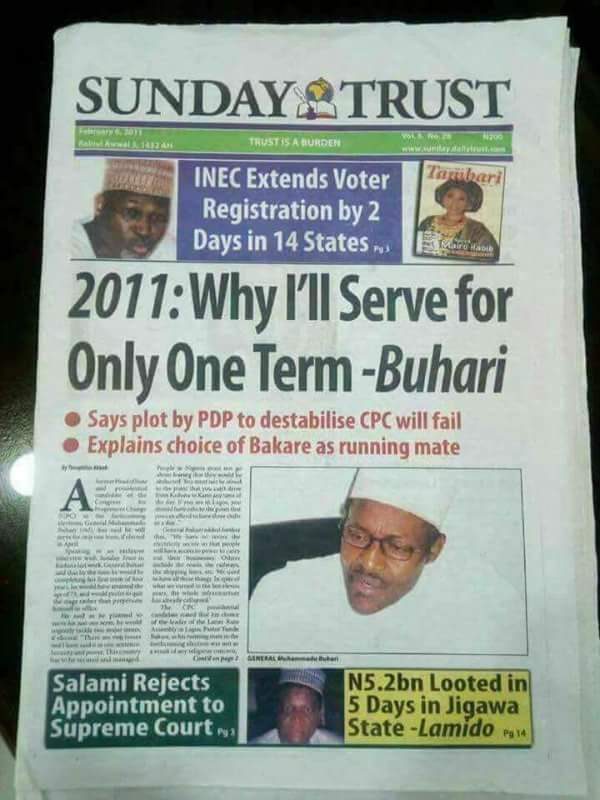 Image result for buhari promise one term in pictures