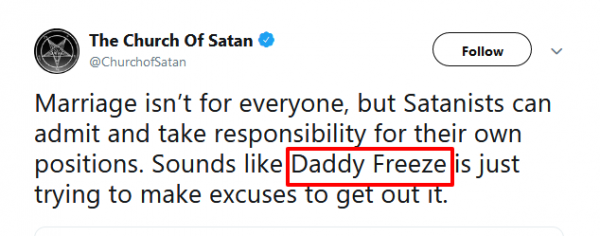 Church of Satan responds to Daddy Freeze's thoughts on vows