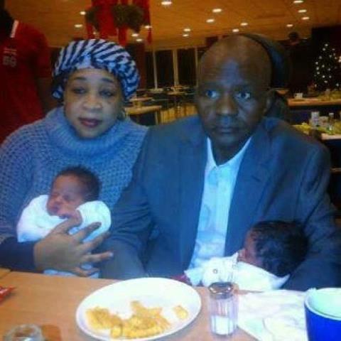GOVERNOR DANBABA SUNTAI, HIS WIFE & TWIN BABIES IN THE CAFETERIA OF A GERMAN HOSPITAL ON MONDAY