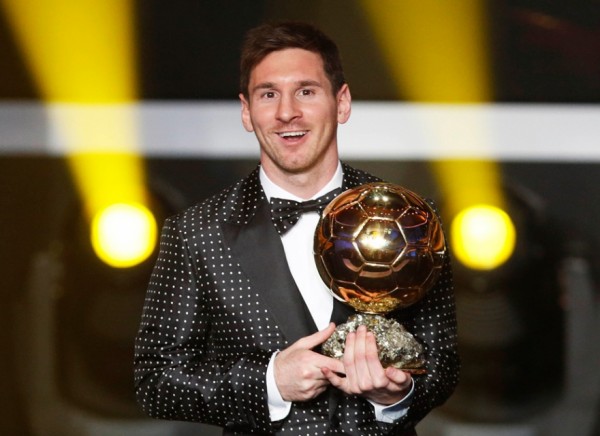 Lionel Messi With the Ballon d'Or in 2012.
