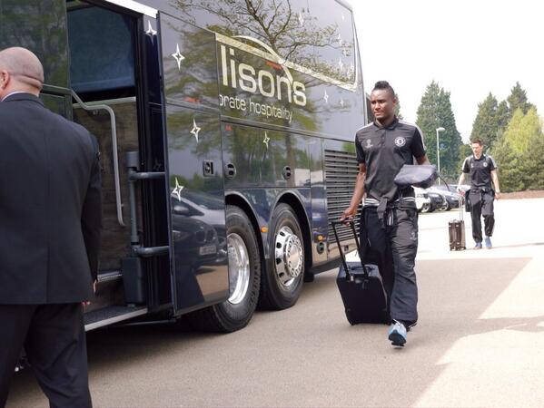 Chelsea's Mikel Obi Heading Off to the Airport for a Champions League Game At Atletico Madrid. Image: Chelsea via Getty.