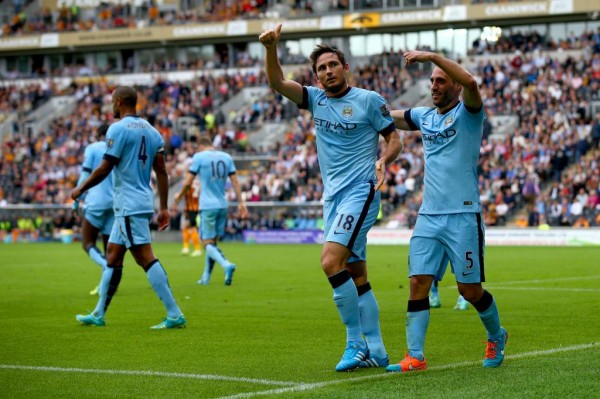 Frank Lampard Celebrates His Second Goal for Manchester City in the 2014-15 EPL Season. Image: Getty.