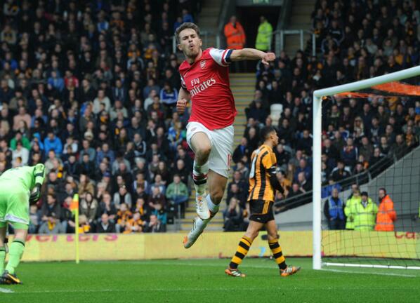 Aaron Ramsey Celebrates His Goal Against Hull City With a Fist Pump. Image: Getty.