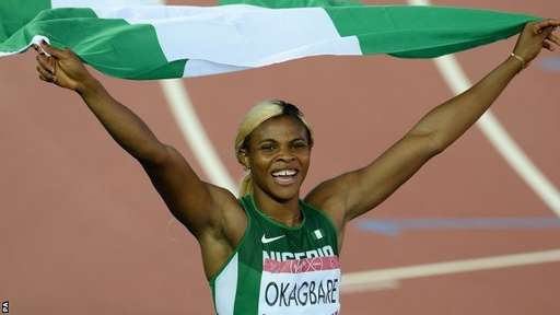 Blessing Okagbare Celebrates Winning the Women's 100m in Glasgow. Image: PA.