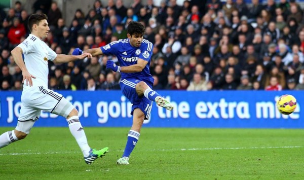 Costa Scores His First Goal Against Swansea at the Liberty Stadium. Image: Getty.