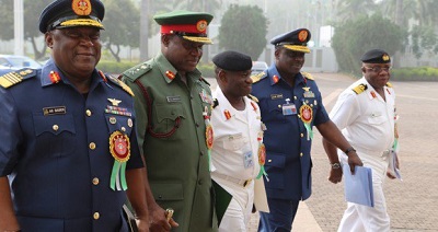 SERVICE CHIEFS AT THE END OF THE MEETING WITH PRESIDENT GOODLUCK JONATHAN AT THE STATE HOUSE, ABUJA, TUESDAY