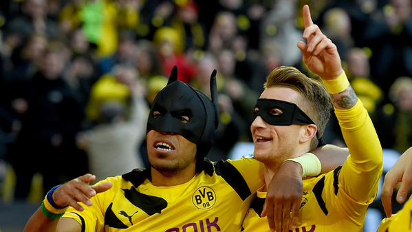 Pierre-emerick Aubameyang and Marco Reus are Batman and Robin as Borussia Dortmund Claim Ruhr Derby Bragging Right. Image: Getty.