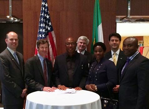 From Left: Peter Bowe, President and CEO of Ellicott Dredges, LLC C.J. Chike Muonagolu, Chairman and CEO Of Richbon Nigerian Limited Paul Quinn, Vice President, Sales, Ellicott Dredges, LLC Ms. Assumpta Muonagolu, Managing Director of Richbon Nigerian Limited Emeka Mbadugha, COO, Muonagolu, Chairman and CEO Of Richbon Nigerian Limited after signing a contract