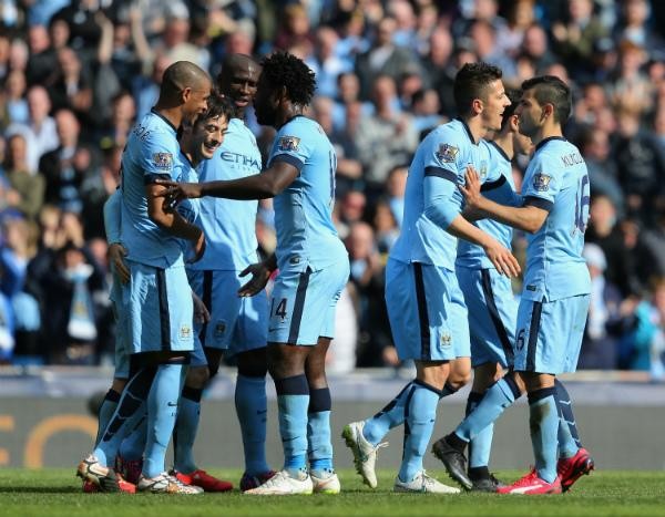 David Silva Celebrates With Team-Mates After Scoring Man City's Third Against West Brom. Image: Getty.