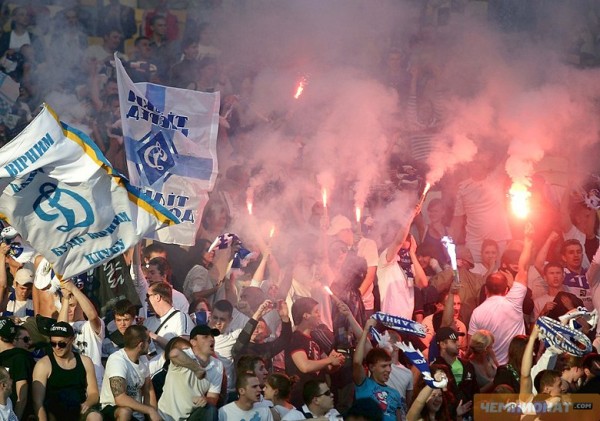 Dynamo Kiev Ultras Light Firework During a Match. Image: Europeanultras.com