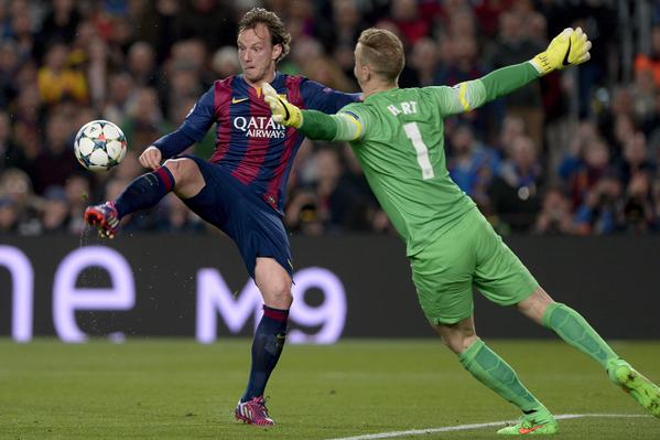 Ivan Rakitic's 31st-Minute Strike Was the Only Dent to an Outstanding Display By Joe Hart at the Camp Nou. Image: Getty.