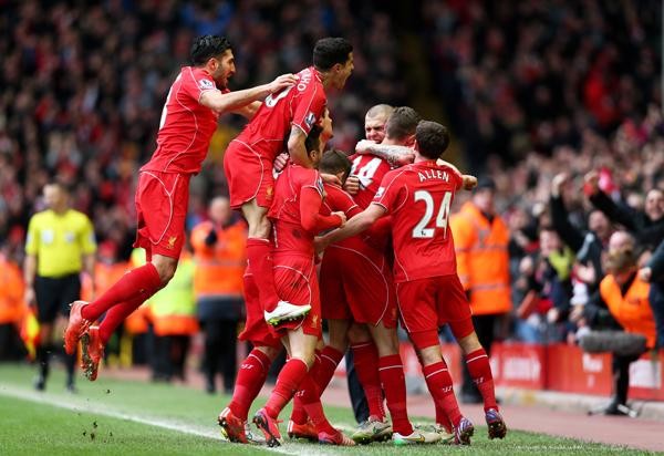 JOrdan Henderson and Team_Mates Celebrates their Skipper's Goal Against Man City at Anfield. Image: Getty. 