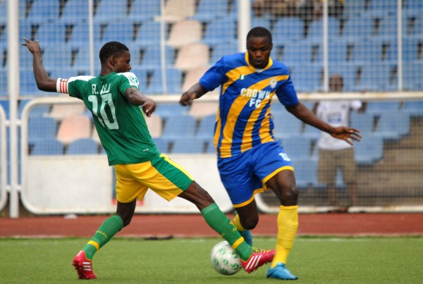 Onyekachi Okafor in Action for Crown FC in a League Game against Kano Pillars. Image: Shengol Pixs.