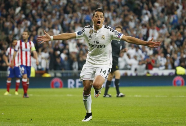 Javier Hernandez Celebrates his Match-Winning Goal against Atleti at the Santiago Bernebeu. Image: Getty.  