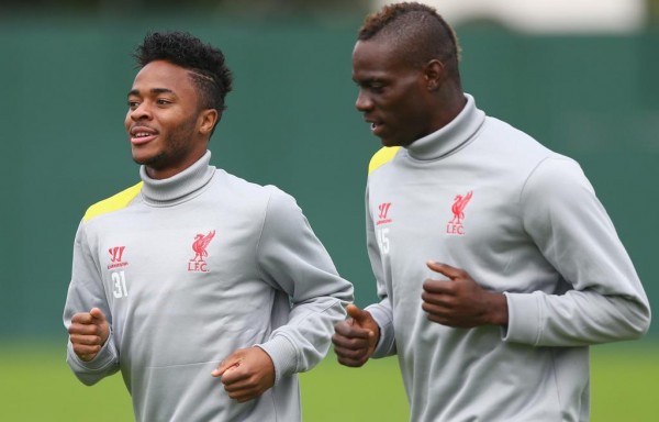 Raheem Sterling and Mario Balotelli in Training at Melwood. Image: LFC via Getty. 