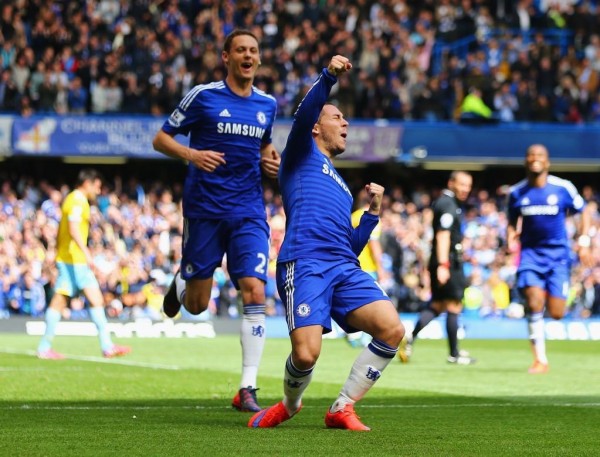 Eden Hazard Celebrates Scoring against Crystal Palace at Stamford Bridge. Image: Getty.