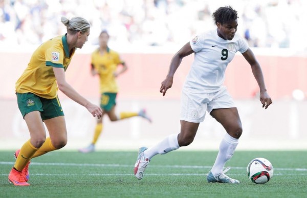 Desire Oparanozie of Nigeria in action during the Group D match between Australia and Nigeria of the FIFA Women's World Cup 2015 at Winnipeg Stadium on June 12, 2015 in Winnipeg, Canada. Image: Adam Pretty for FIFA via Getty.