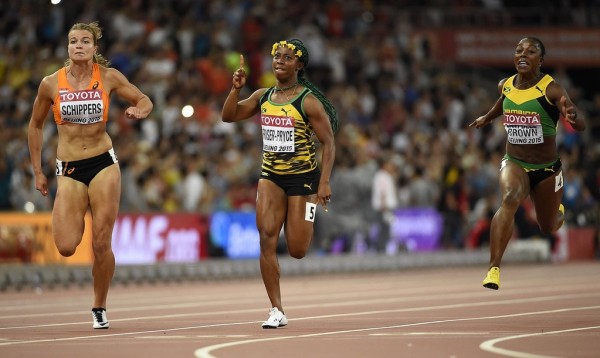 Shelley-Ann Fraser-Pryce Claims Women's 100m Gold for the Third Time in Beijing. Image: Getty via Guardian Sport.