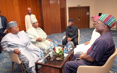   (L-R) Kashim Shettima (Borno State Governor), Mohammed Abdullahi Abubakar (Bauchi State Governor), Sen. Rabiu Musa Kwankwaso (Former Governor of Kano State), Samuel Ortom (Benue State Governor) 