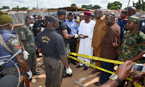 THE PRESIDENT'S DELEGATION COMPRISING CHIEF OF STAFF ABBA KYARI, SECRETARY TO THE GOVERNMENT OF THE FEDERATION BABACHIR DAVID LAWAL, FCT POLICE COMMISSIONER WILSON INALEGWU AND OTHERS VISIT THE SCENES OF THE BOMB BLAST AND HOSPITALS WHERE THE INJURED ARE BEING TREATED.