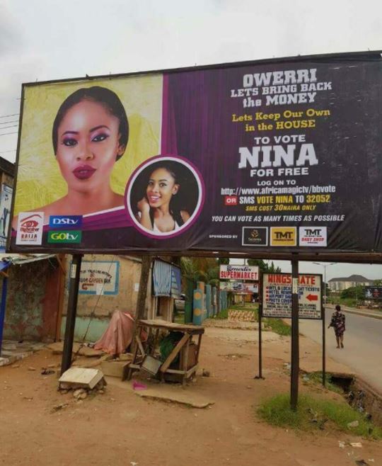 BBNaija: Nina Gets Massive Billboard At Imo State University Junction ...
