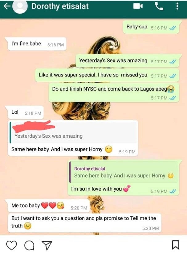 Lady finds out her man is cheating after checking the quantity of his  sperm. (Whatsapp screenshot) - Information Nigeria