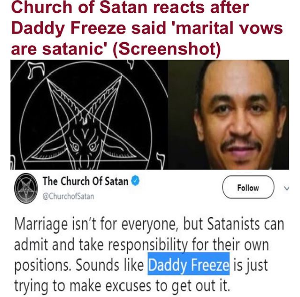 Daddy Freeze replies Church of Satan