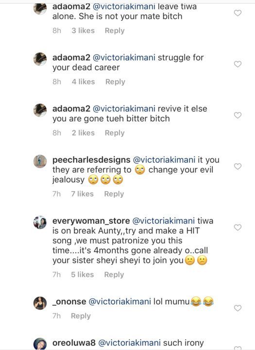 Victoria Kimani savagely dragged over this comment on Toke Makinwa's page