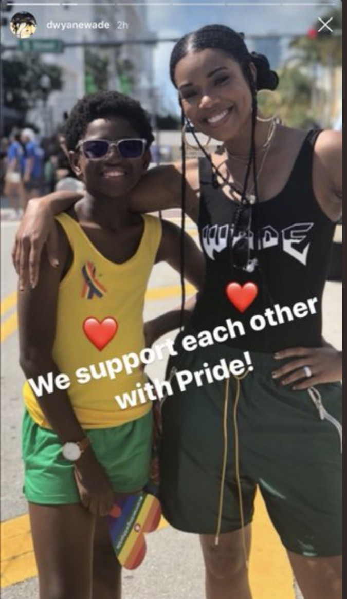 Gabrielle Union and Dwayne Wade show their support for gay son Zion Wade at pride event
