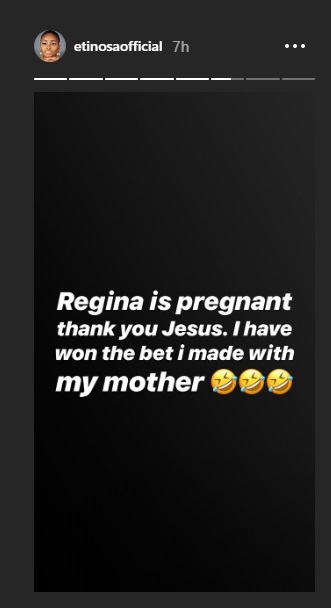 'Regina Daniels is pregnant!' - Etinosa reveals