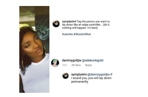 'If I sound you, you will lay down permanently' - Between Simi and her follower