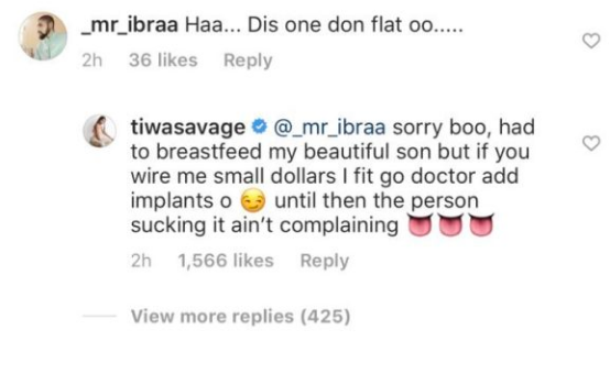 'The person sucking it are not complaining' - Tiwa Savage slams troll who tried to body shame her