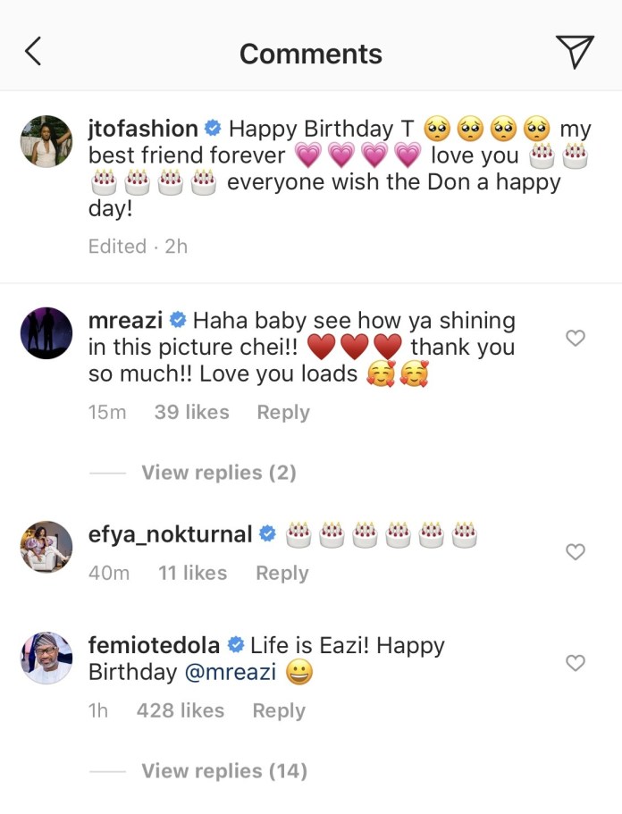Temi Otedola's comment section