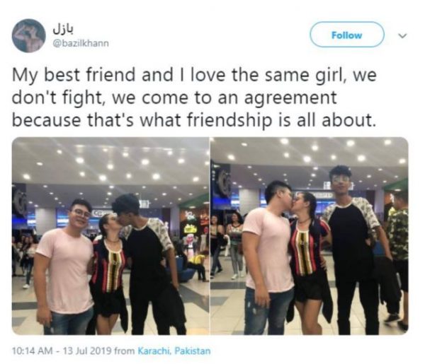 Best friends sharing the same girl