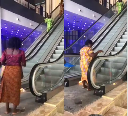 the woman on escalator