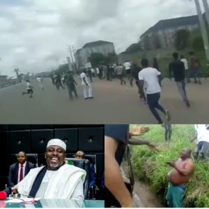 Collage photo of Okorocha and scene from the attack