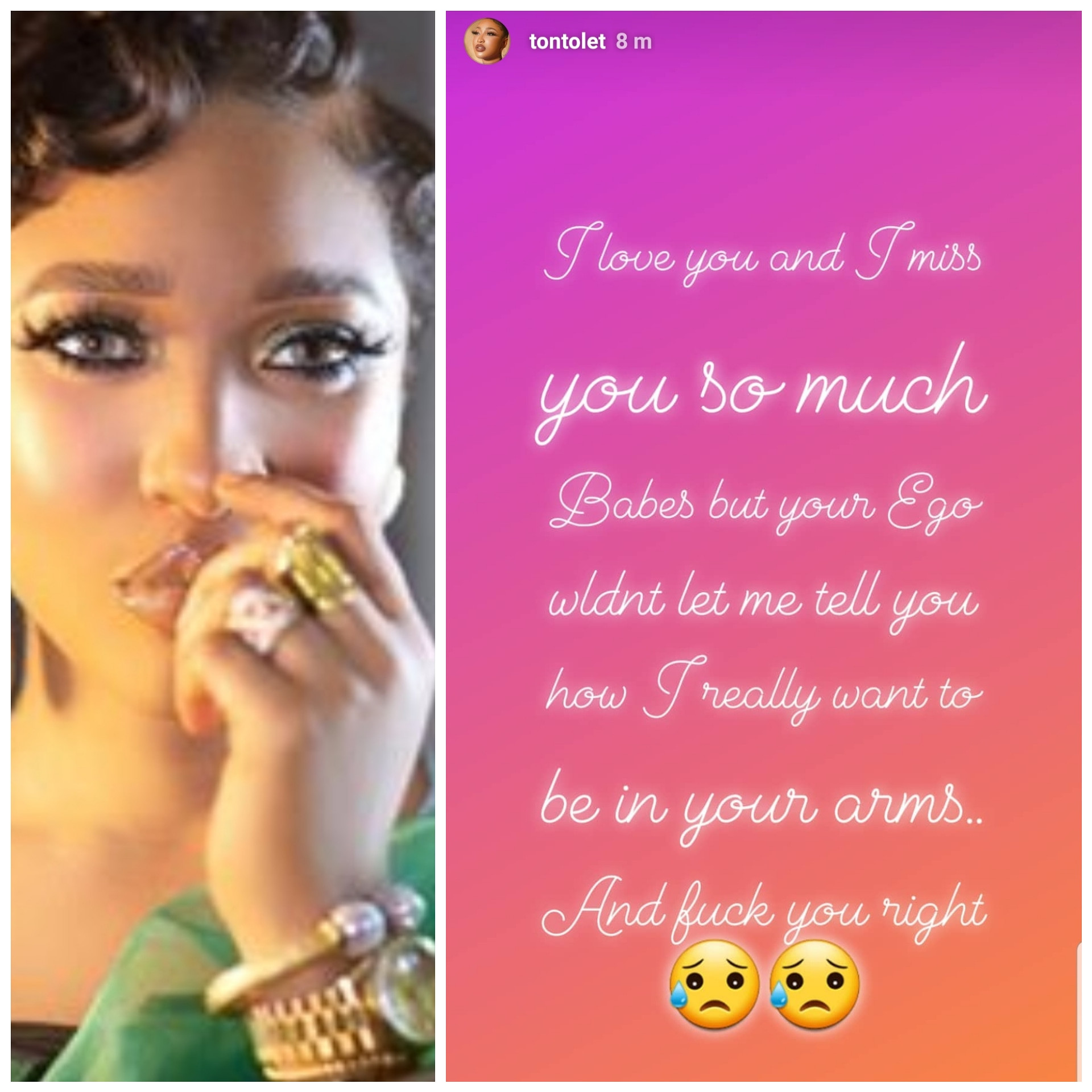 Tonto Dikeh's post on her Instagram story