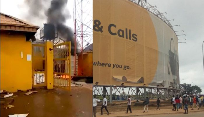 Protesters Burn MTN Abuja mast