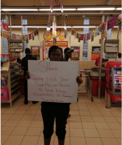 The woman staging the protest at Shoprite