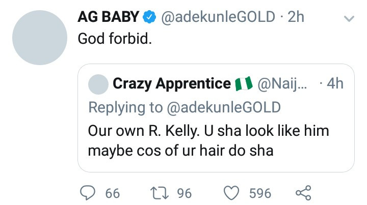 The exchange between Adekunle Gold and a twitter user