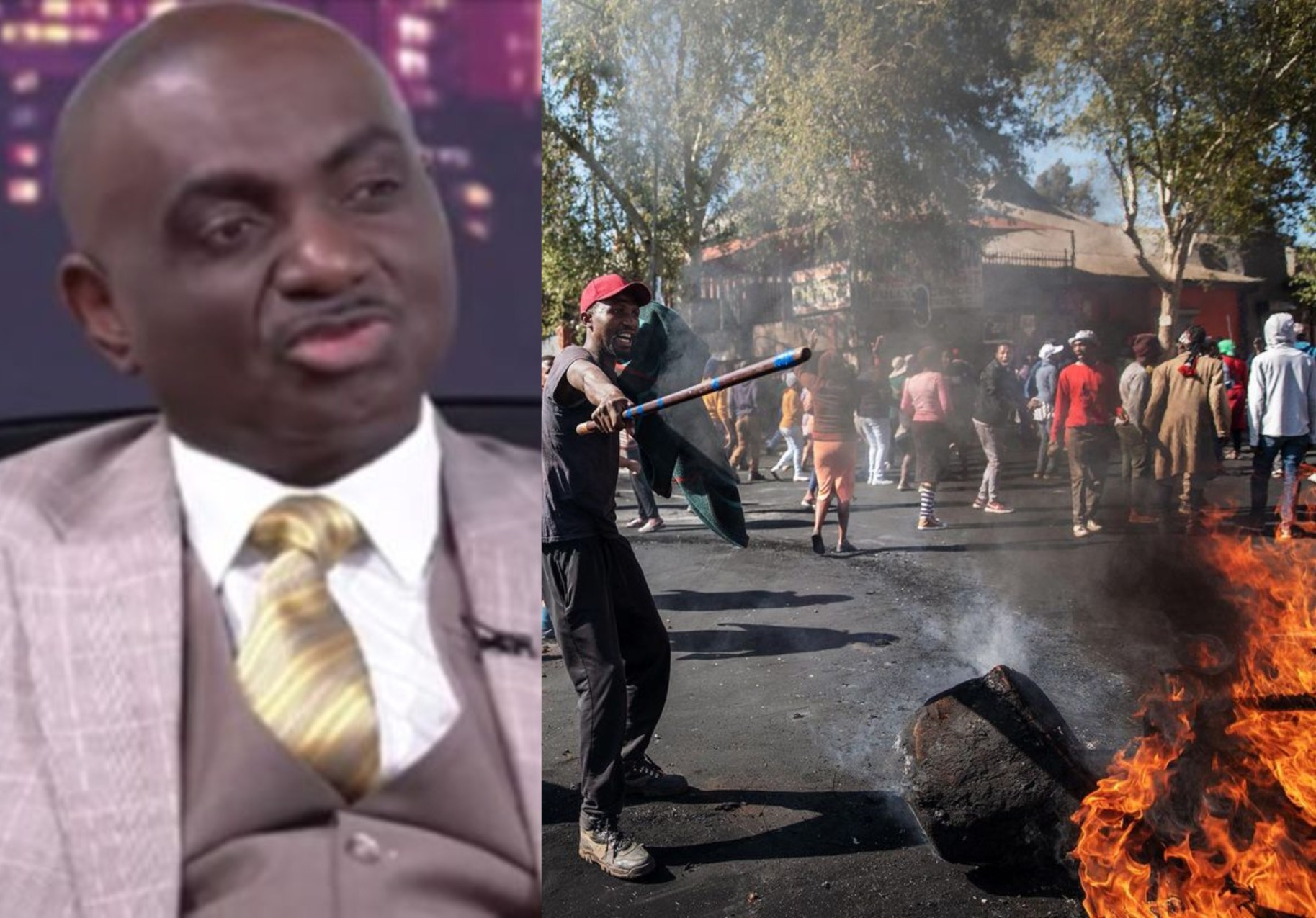 Nigerian consul general, Godwin Adama, and a scene from xenophobia attack
