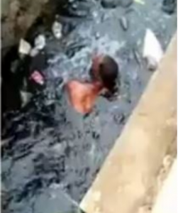 The suspect while swimming in the gutter